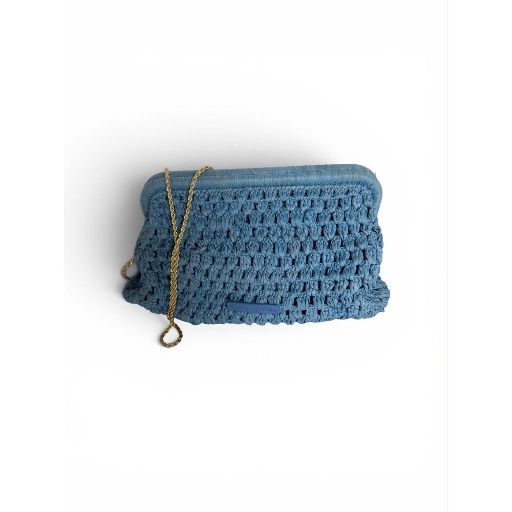 Loeffler Randall Blue Trudie Frame Clutch with Stain and Damage on Top